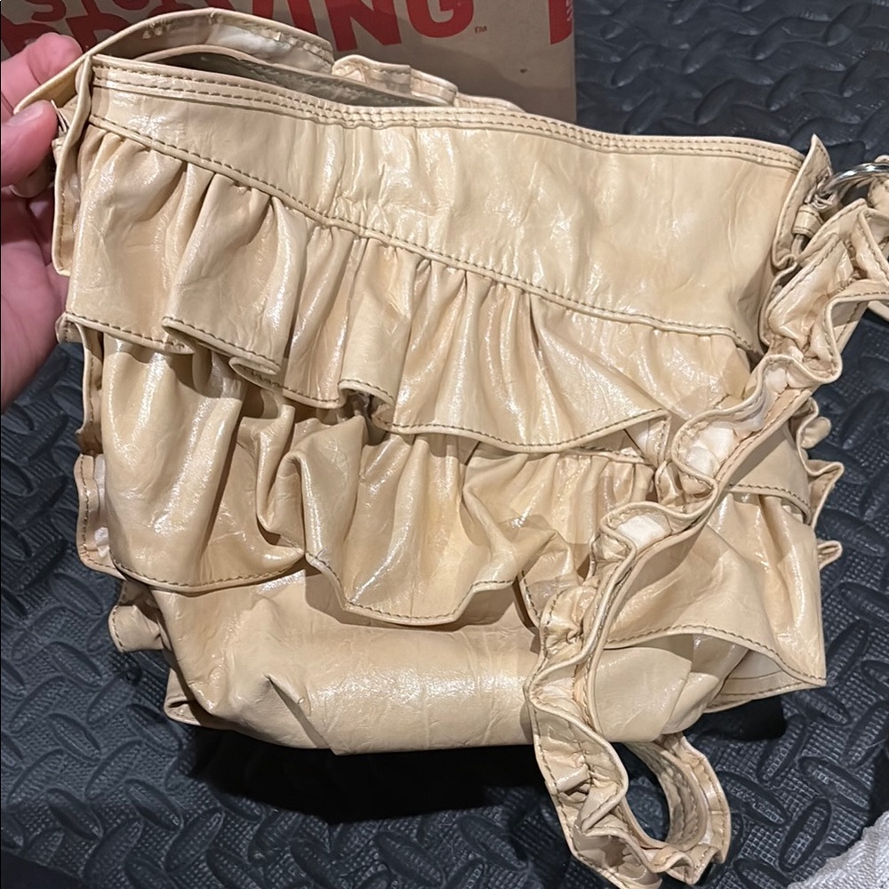 Ruffled Beige Shoulder Bag